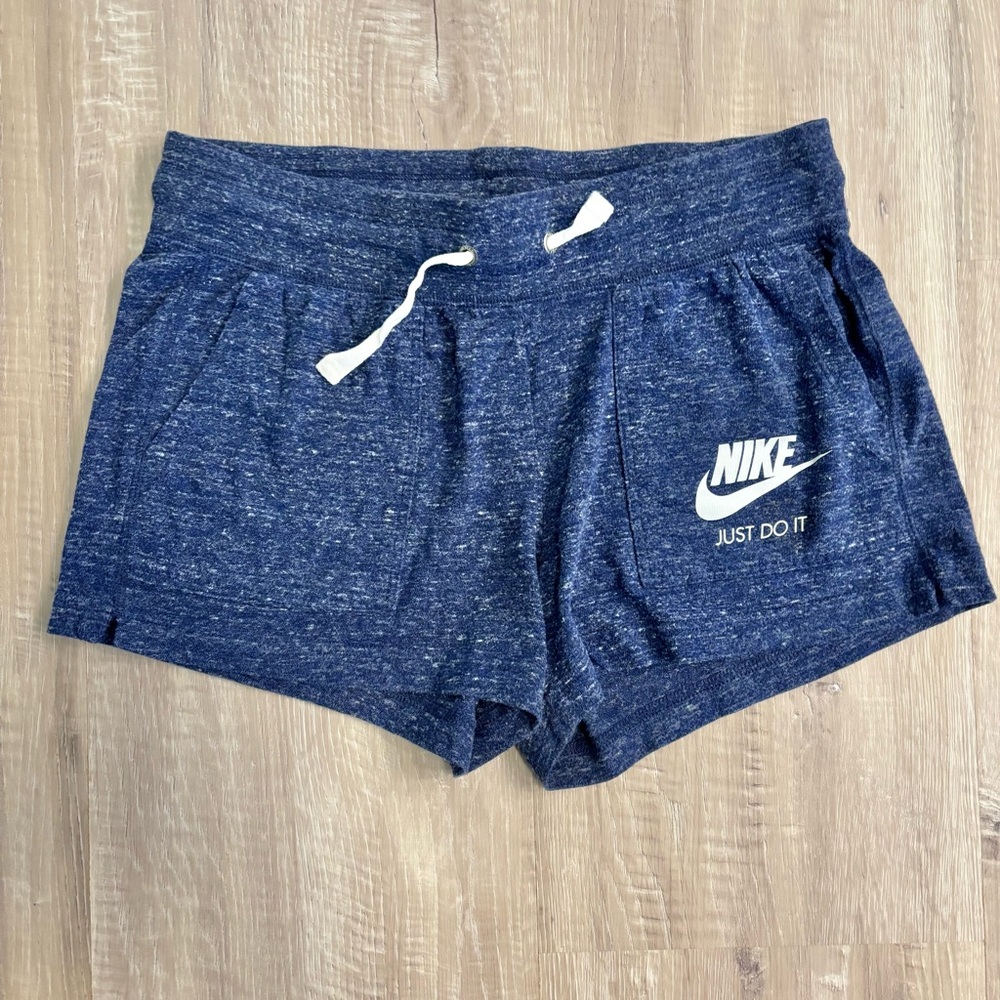 Nike Women’s Gym Vintage Thunder Shorts Blue Drawstring Athletic Lounge Mediu
